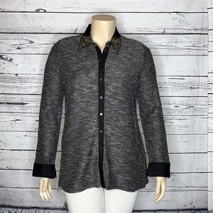 Soft Surroundings NWT XL Black & Gray Embellished Fancy Collar Button Down Shirt